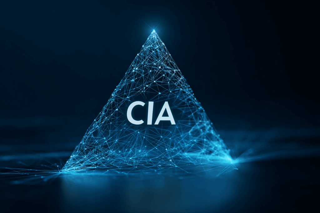 Visual representation of the CIA triad showing confidentiality, integrity, and availability in cybersecurity