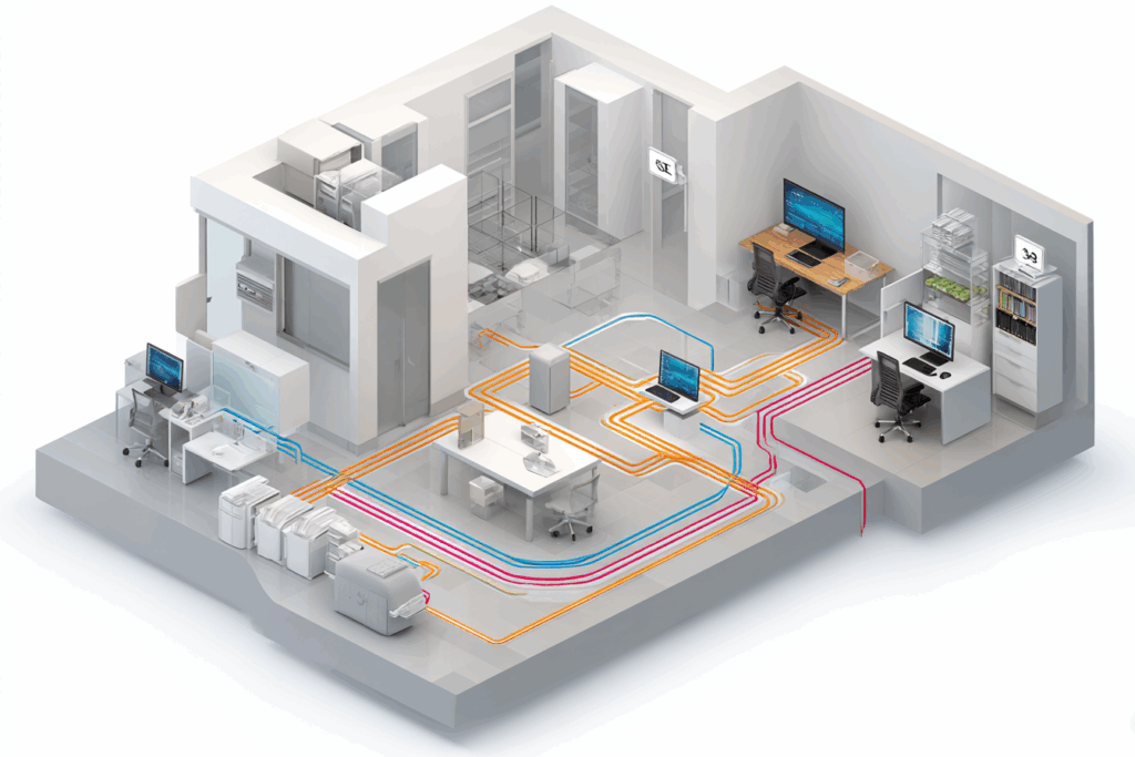 Network diagram showing office WAN with fibre primary and 4G failover