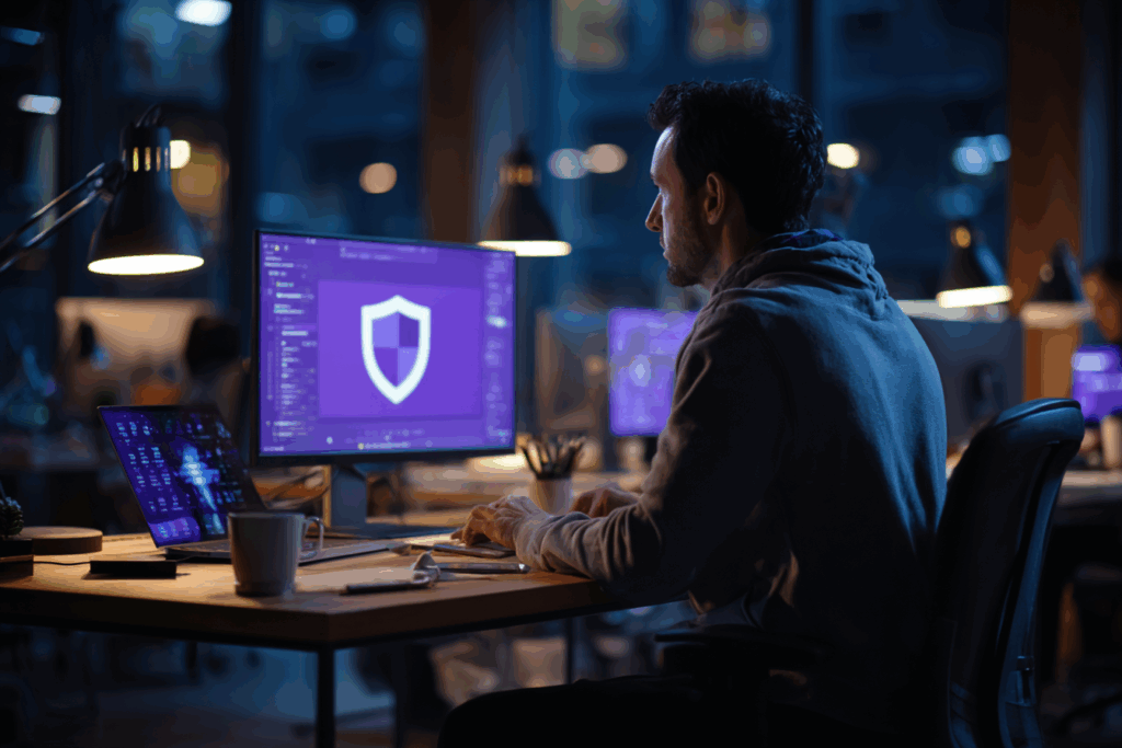 Admin reviewing Microsoft Teams security policies
