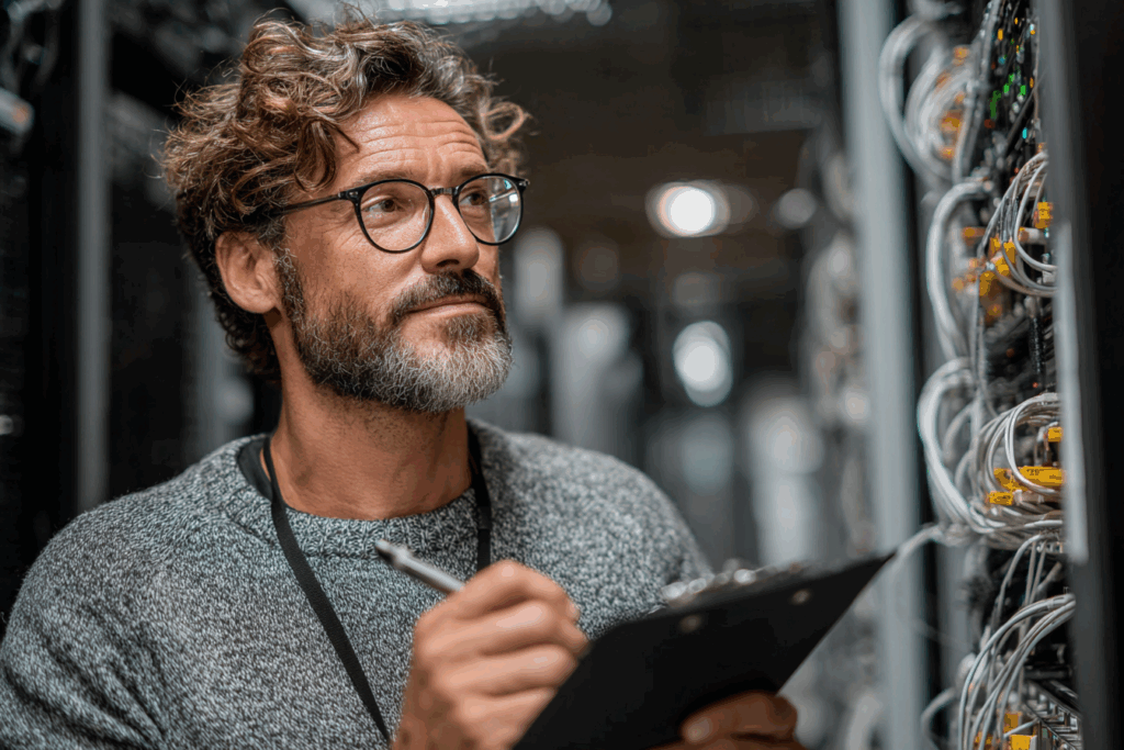 IT manager conducting Essential 8 readiness check for a business network
