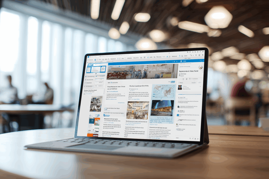 SharePoint team site with document library and news posts